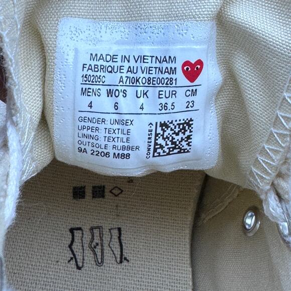 NEW Converse Chuck Taylor All Star 70 Hi‎ x Comme des Garcons PLAY White M4 W6 - Picture 10 of 10